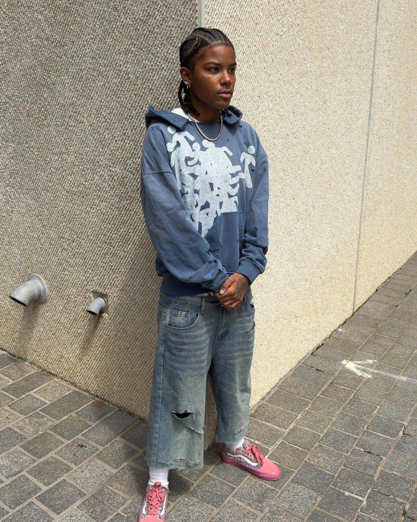 Navy Distress Hoodie