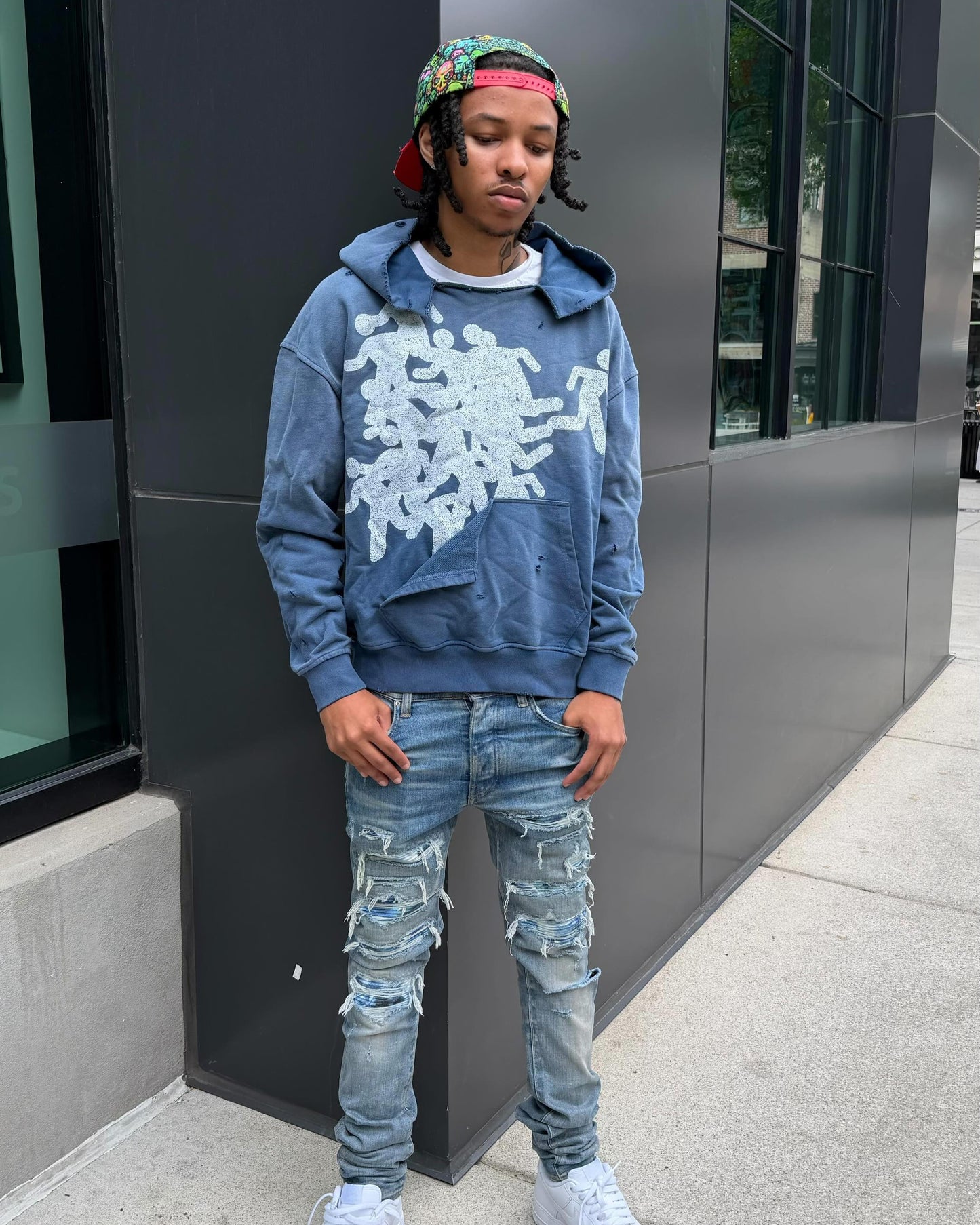 Navy Distress Hoodie