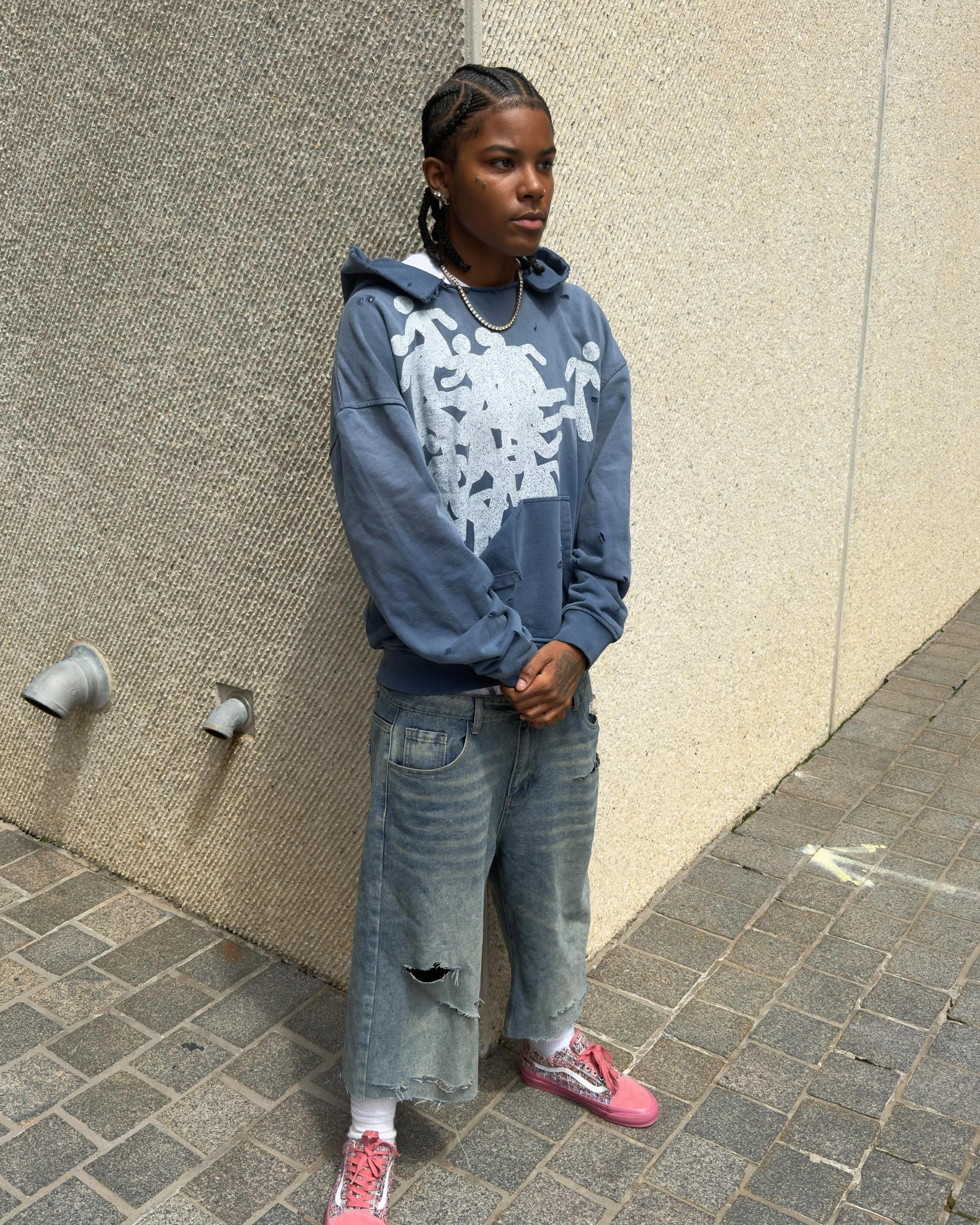 Navy Distress Hoodie