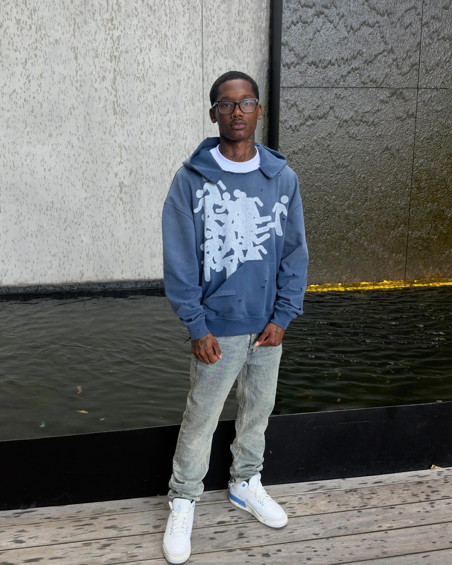Navy Distress Hoodie
